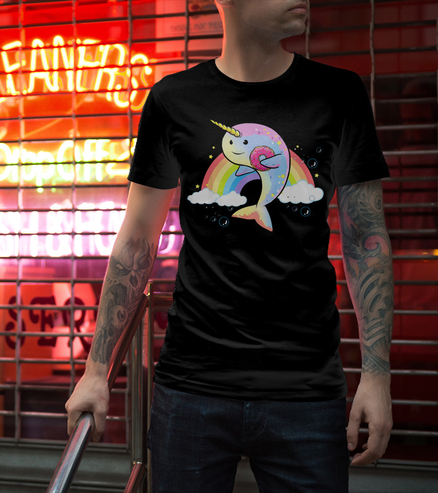 Narwhal Unicorn Of The Sea With Rainbow And Donut T-Shirt
