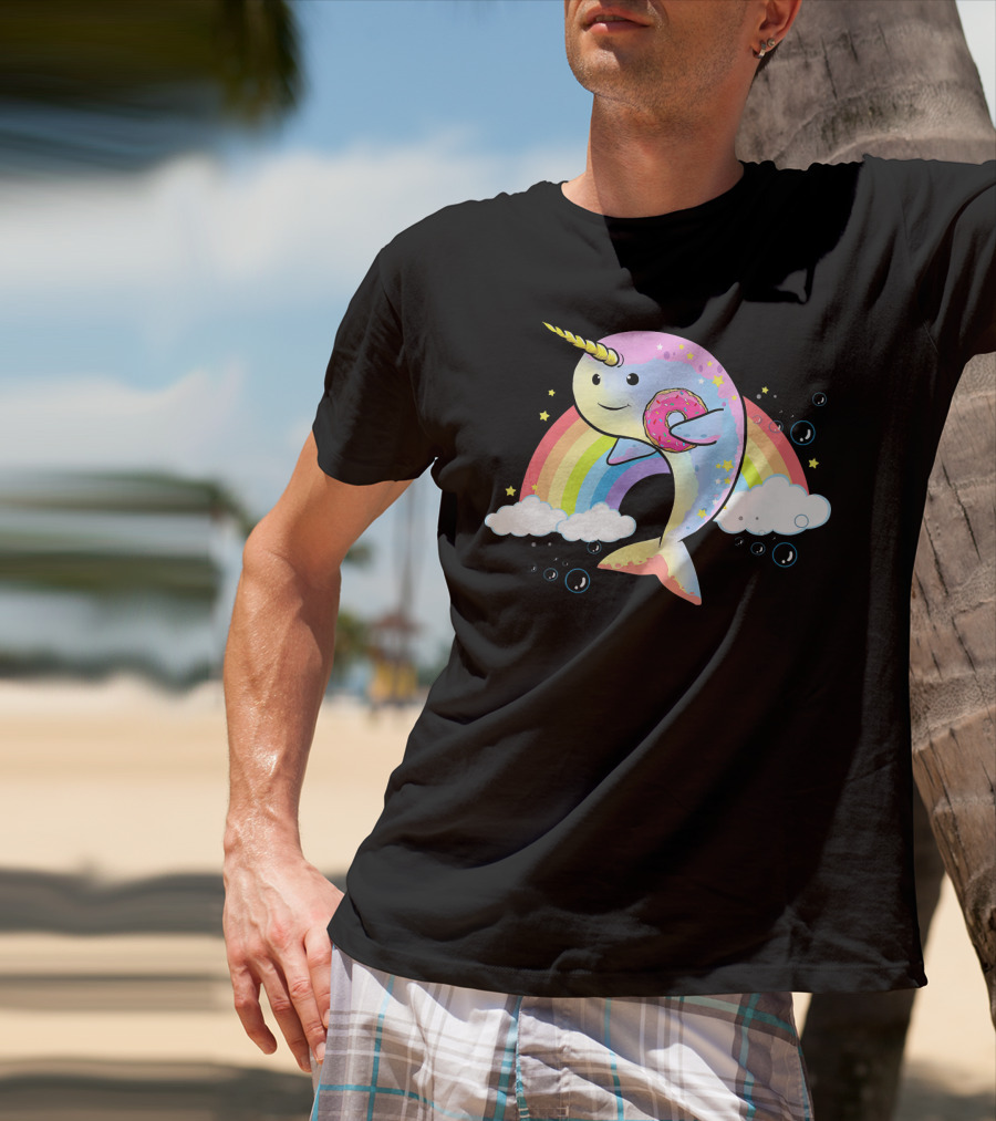 Narwhal Unicorn Of The Sea With Rainbow And Donut T-Shirt