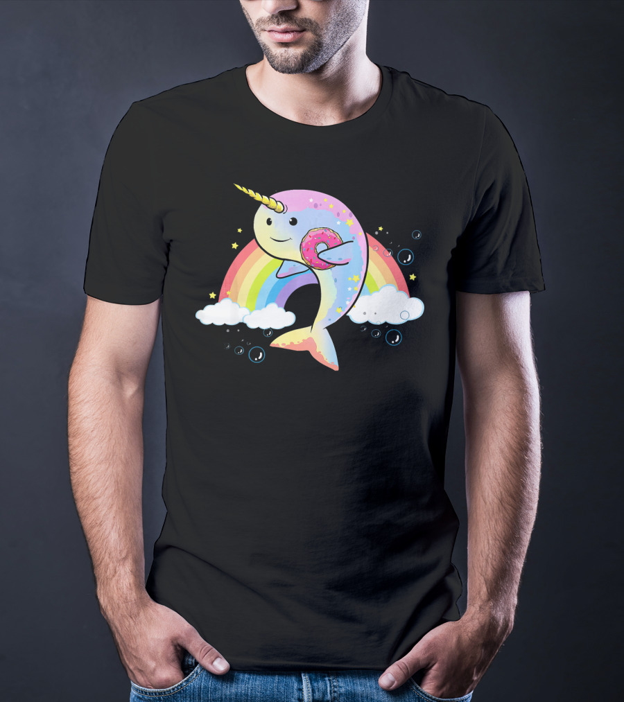 Narwhal Unicorn Of The Sea With Rainbow And Donut T-Shirt