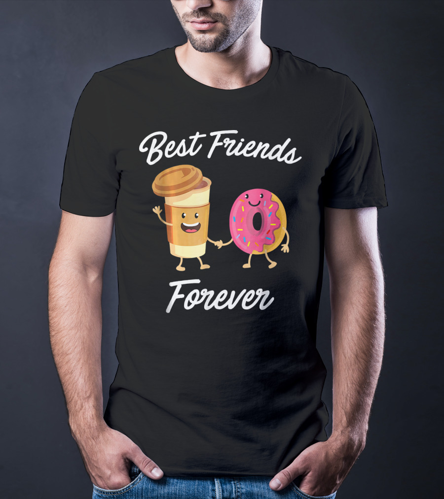Best Friends Forever Coffee Donut Holding Hands T-Shirt
