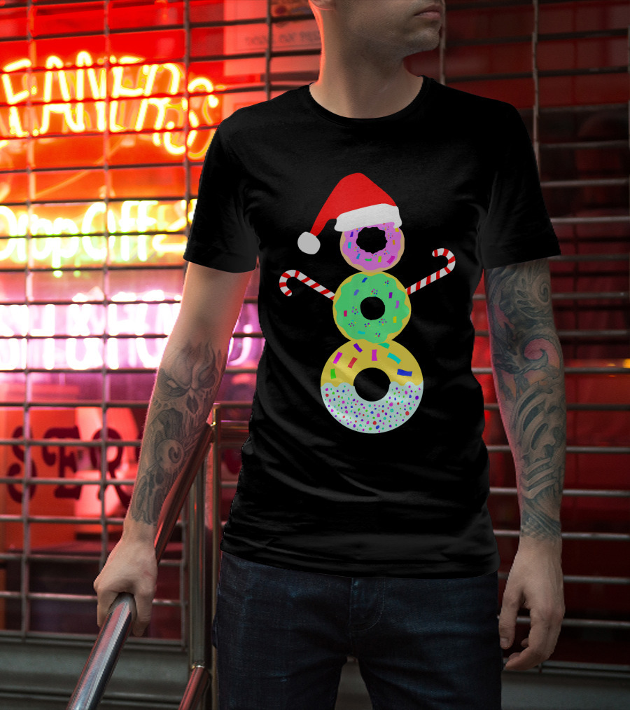 Snowman Donuts Doughnut Confections Christmas Candy Canes Santa Hat T-Shirt