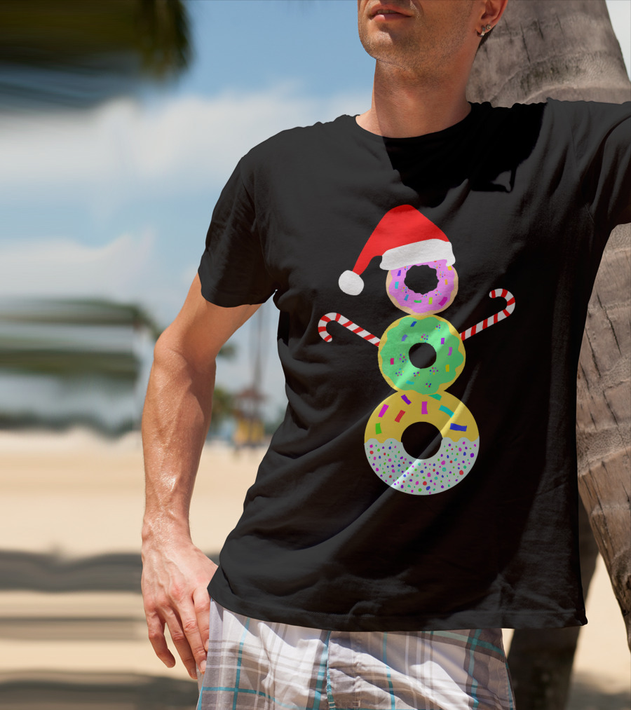 Snowman Donuts Doughnut Confections Christmas Candy Canes Santa Hat T-Shirt