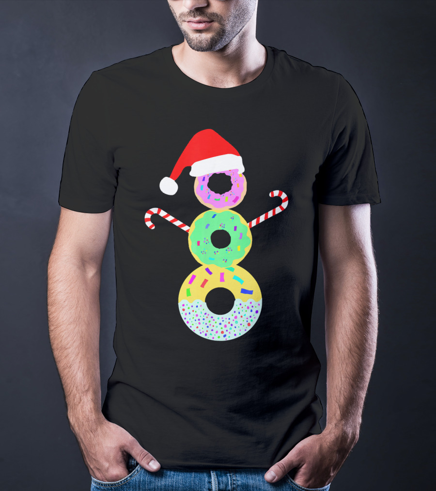 Snowman Donuts Doughnut Confections Christmas Candy Canes Santa Hat T-Shirt