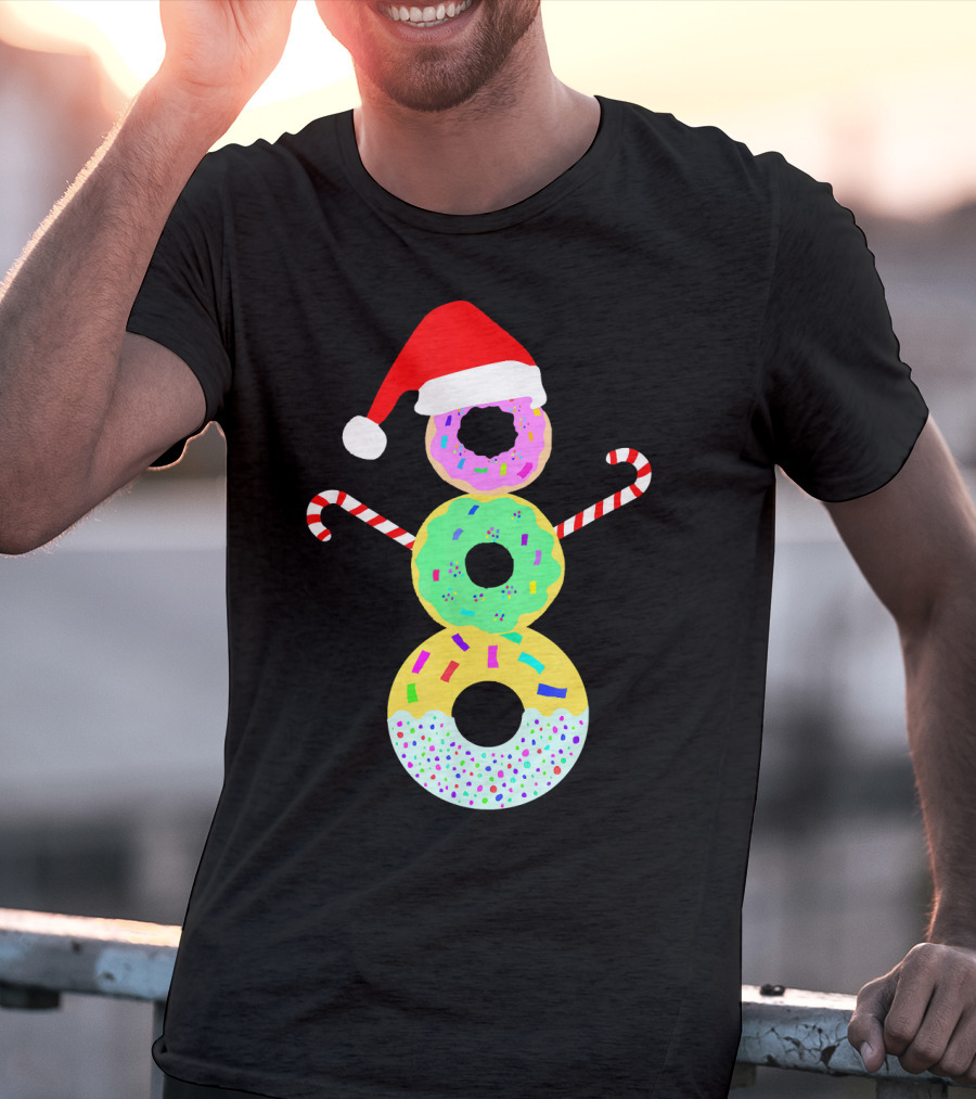 Snowman Donuts Doughnut Confections Christmas Candy Canes Santa Hat T-Shirt