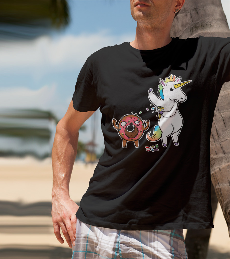 Funny Unicorn Shaving Angry Donut How Doug T-Shirt