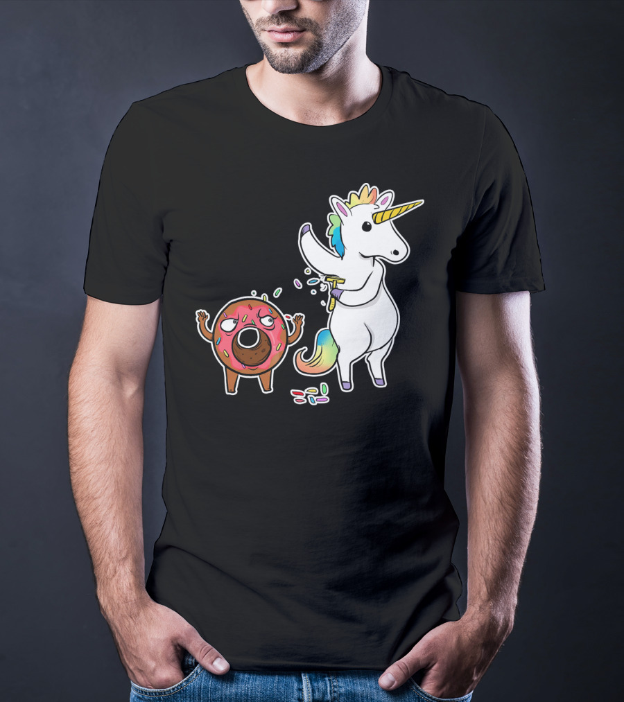 Funny Unicorn Shaving Angry Donut How Doug T-Shirt