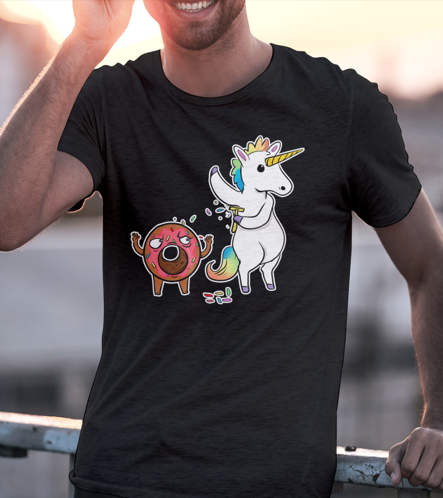 Funny Unicorn Shaving Angry Donut How Doug T-Shirt