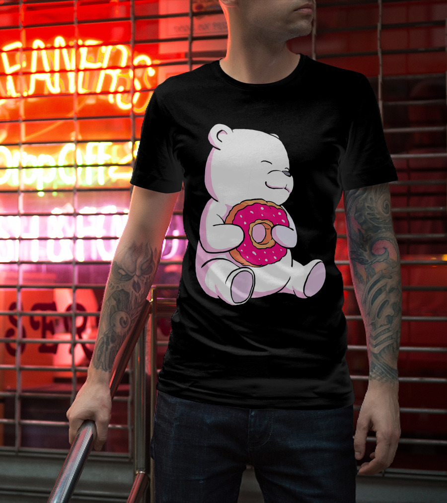 Polar Bear Holding Donut Animal Lover T-Shirt
