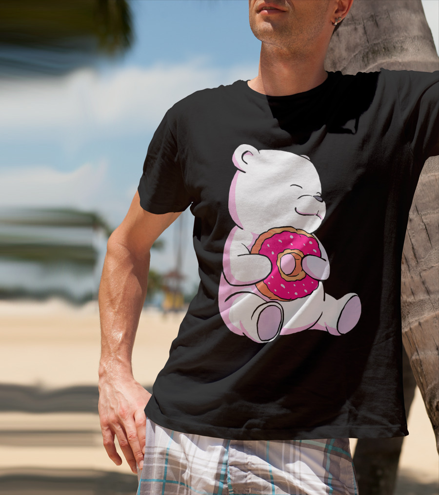 Polar Bear Holding Donut Animal Lover T-Shirt
