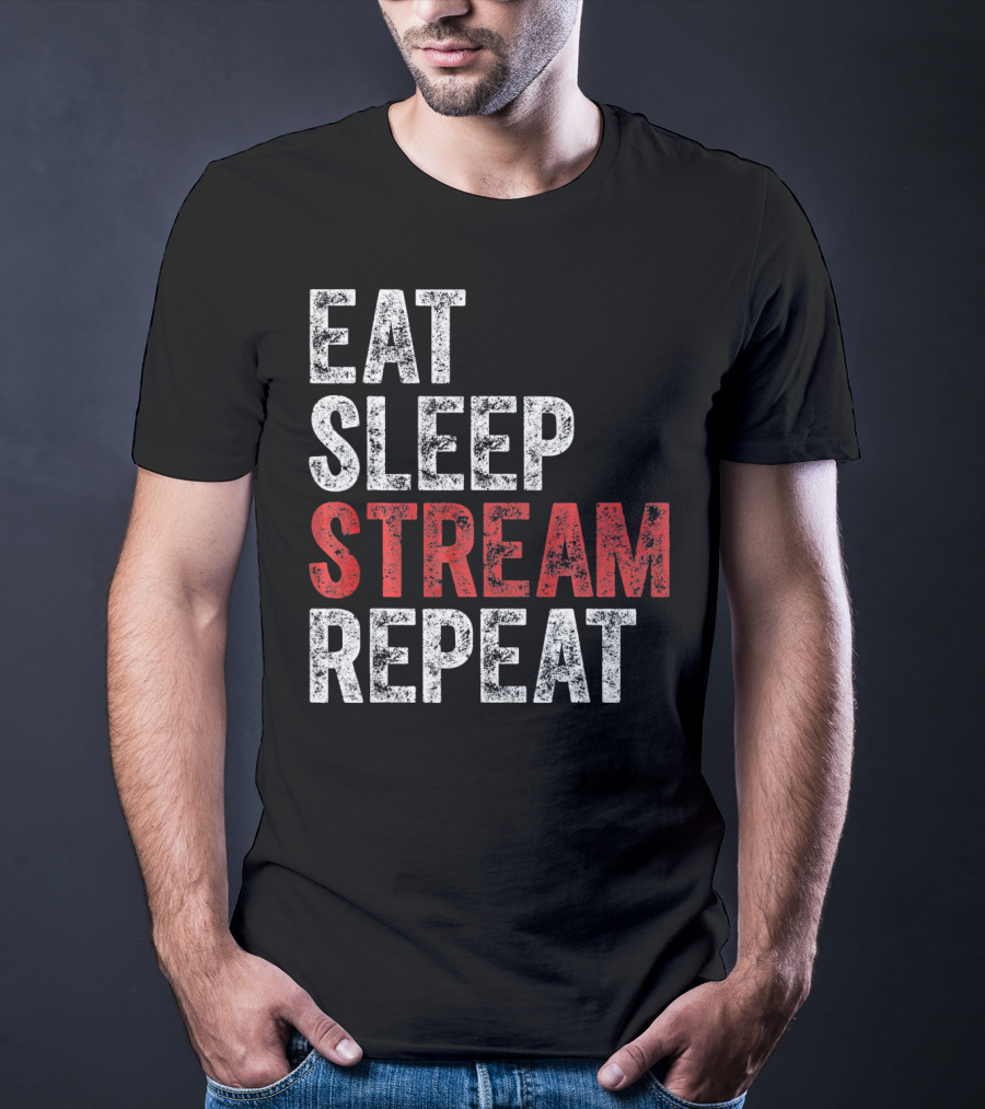 Eat Sleep Stream Repeat Bold Minimalist Gaming Lifestyle T-Shirt