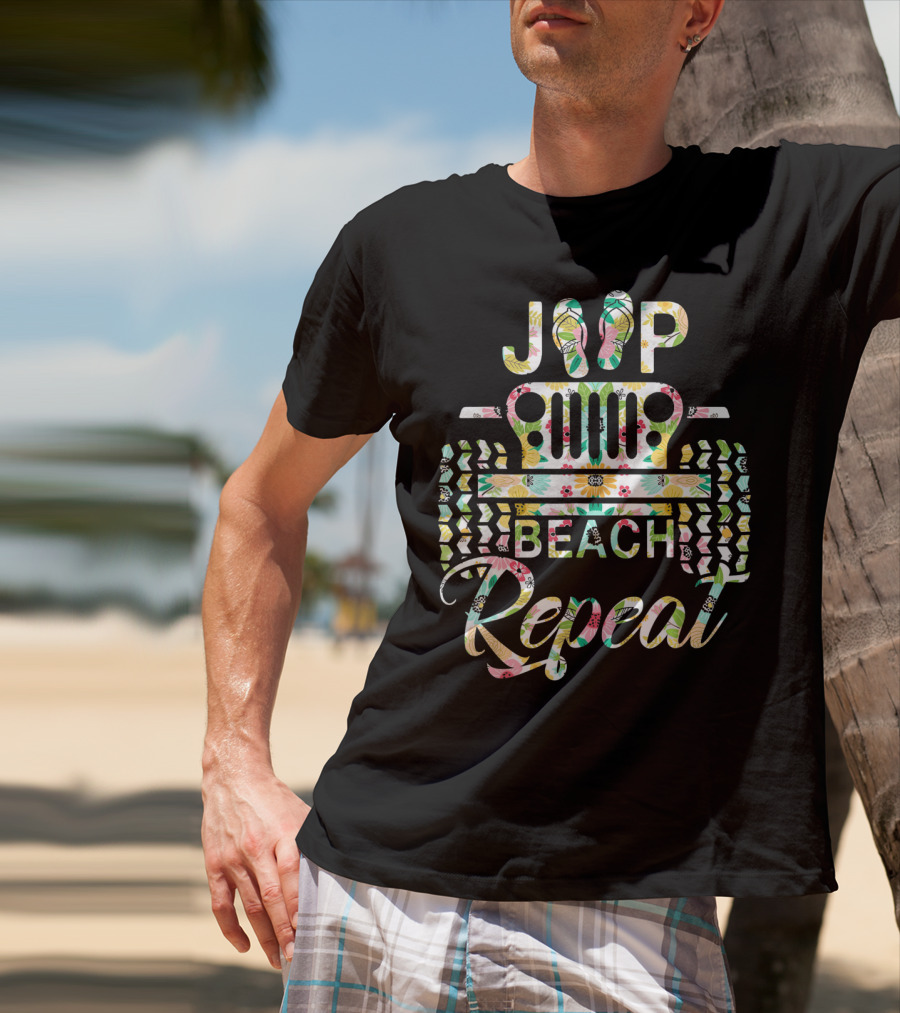 Jeep Beach Repeat Summer Flip Flop Flower T-Shirt