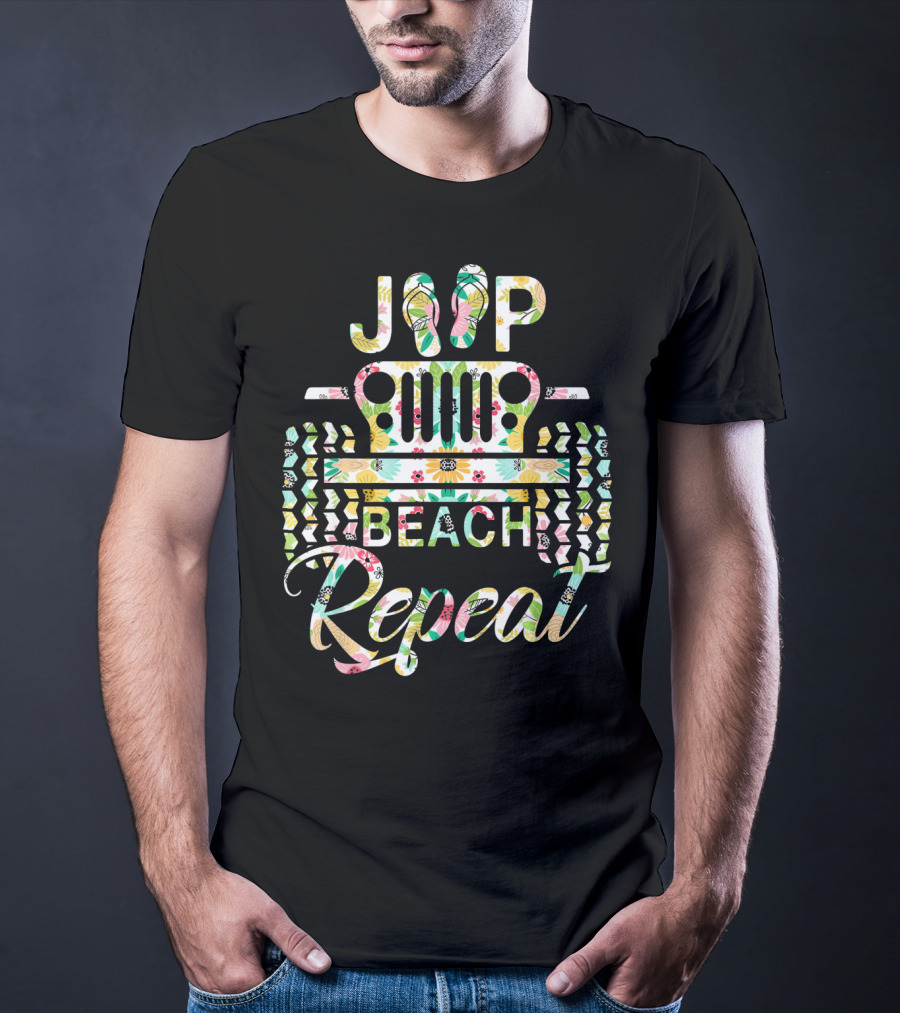 Jeep Beach Repeat Summer Flip Flop Flower T-Shirt