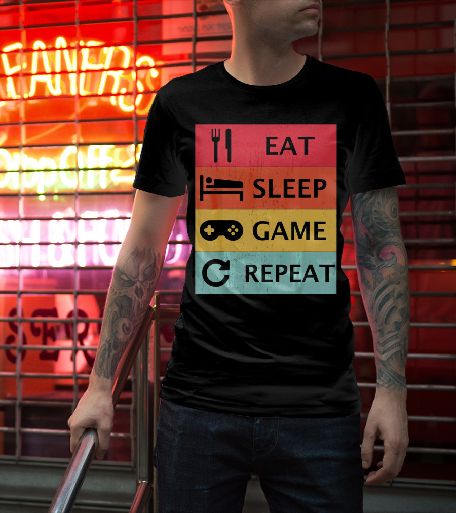 Eat Sleep Game Repeat Meme Retro Icons T-Shirt