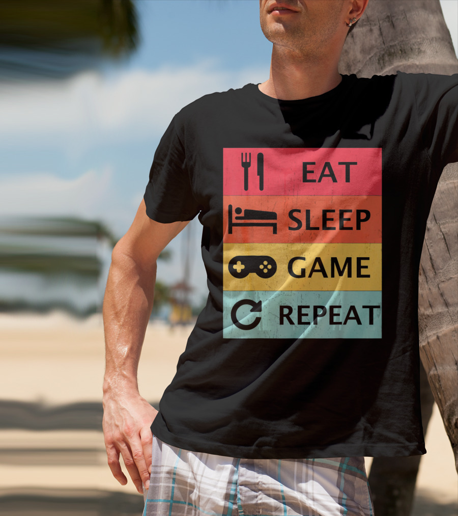Eat Sleep Game Repeat Meme Retro Icons T-Shirt