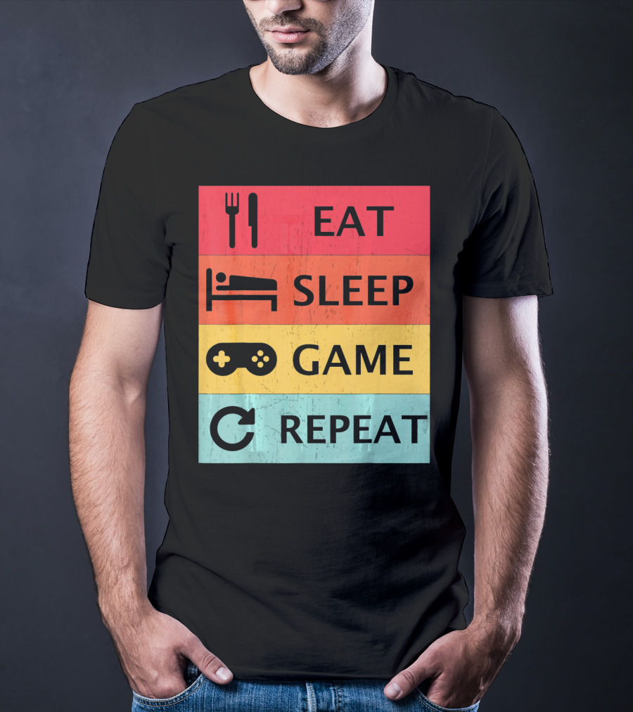Eat Sleep Game Repeat Meme Retro Icons T-Shirt