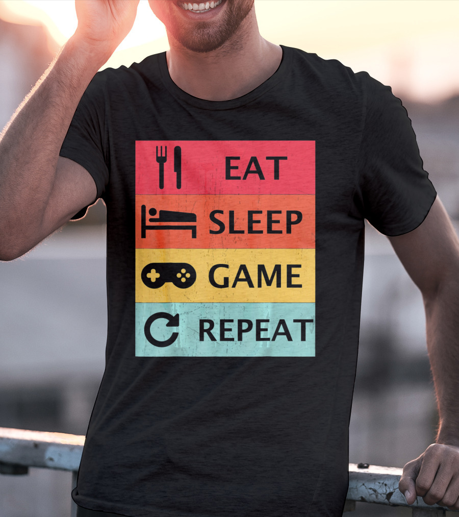 Eat Sleep Game Repeat Meme Retro Icons T-Shirt
