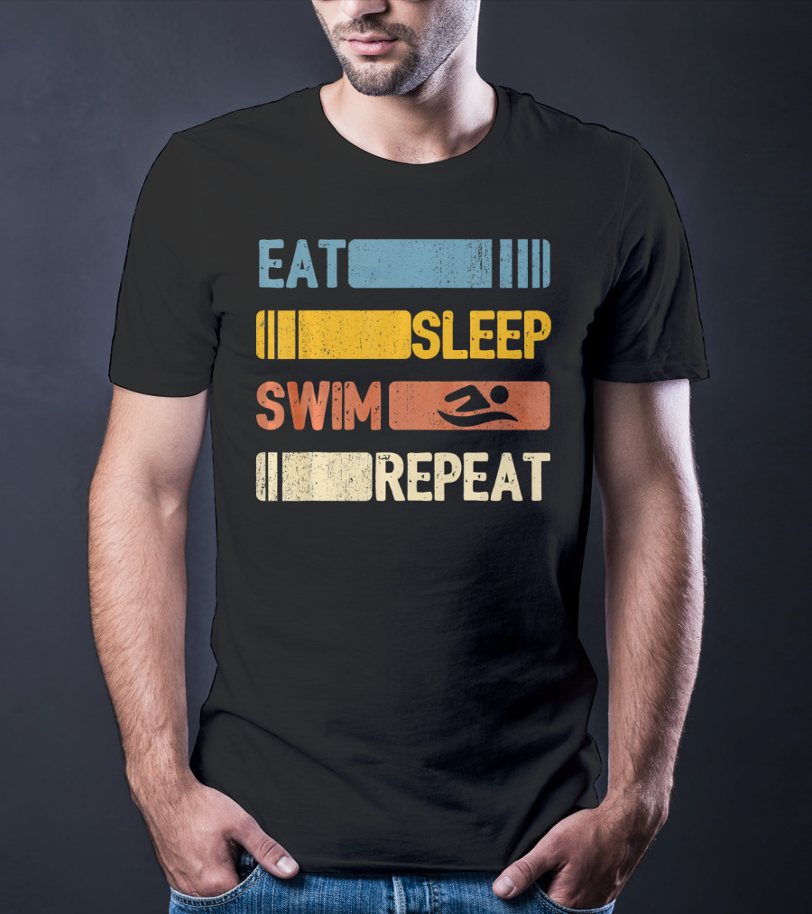 Eat Sleep Swim Repeat Funny Vintage Retro T-Shirt