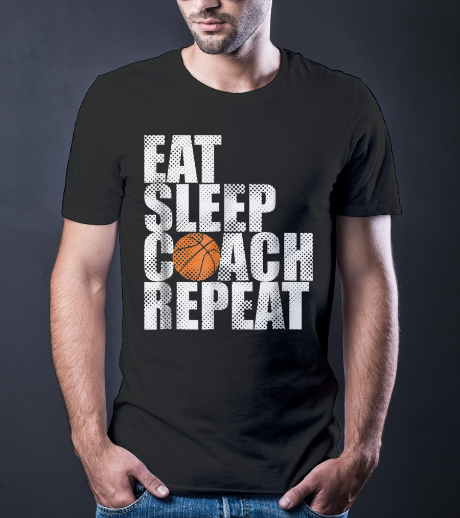 Eat Sleep Coach Basketball Repeat Vintage Style Fun Sports T-Shirt