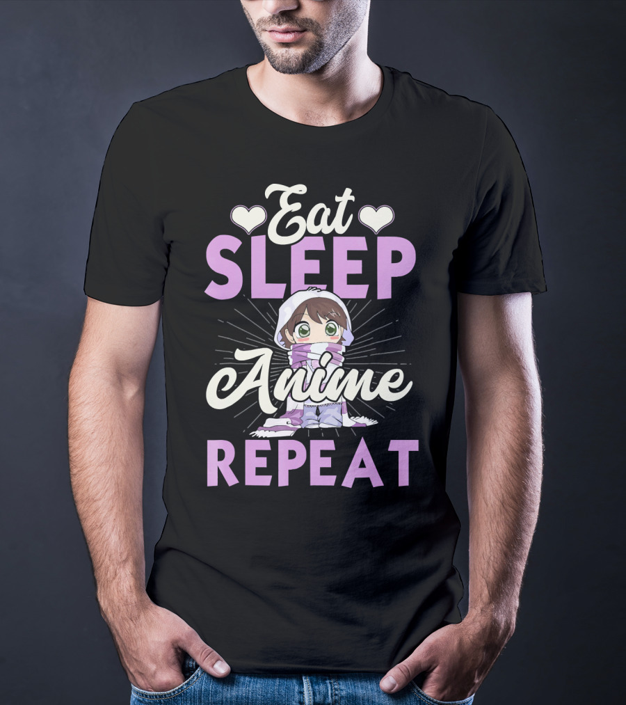 Eat Sleep Anime Repeat Cute Chibi Character Japan Manga T-Shirt