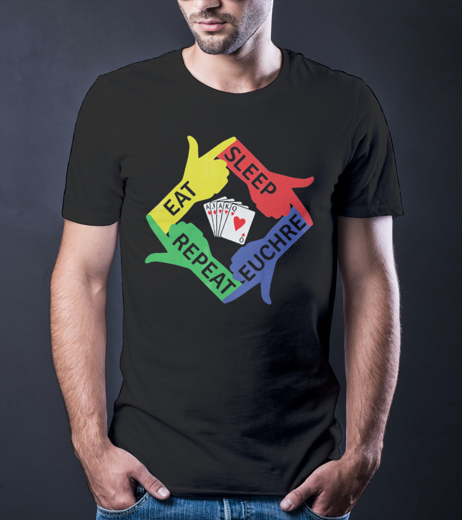 Eat Sleep Euchre Repeat AJAKQ Funny Card Game T-Shirt