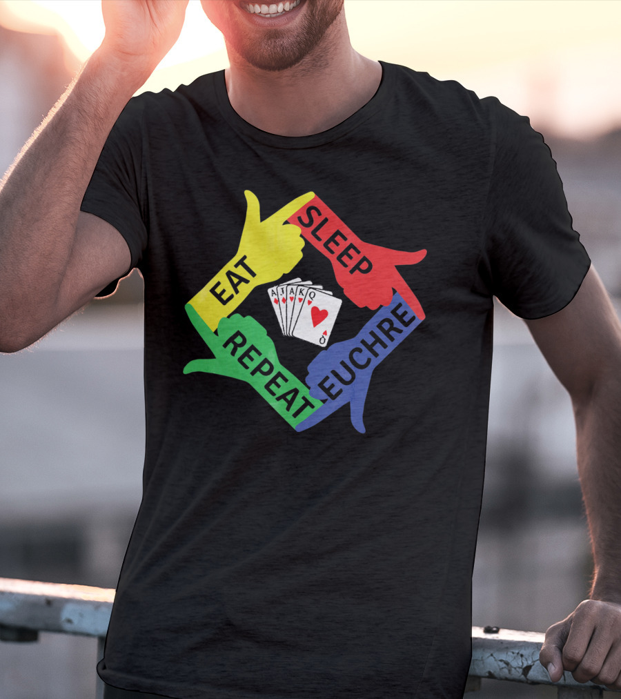 Eat Sleep Euchre Repeat AJAKQ Funny Card Game T-Shirt