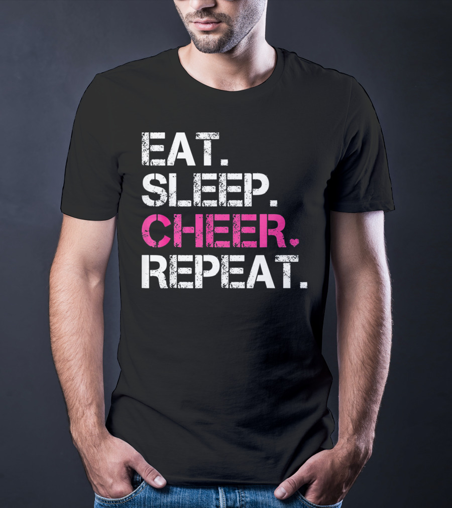 Eat Sleep Cheer Heart Repeat Cheerleading T-Shirt