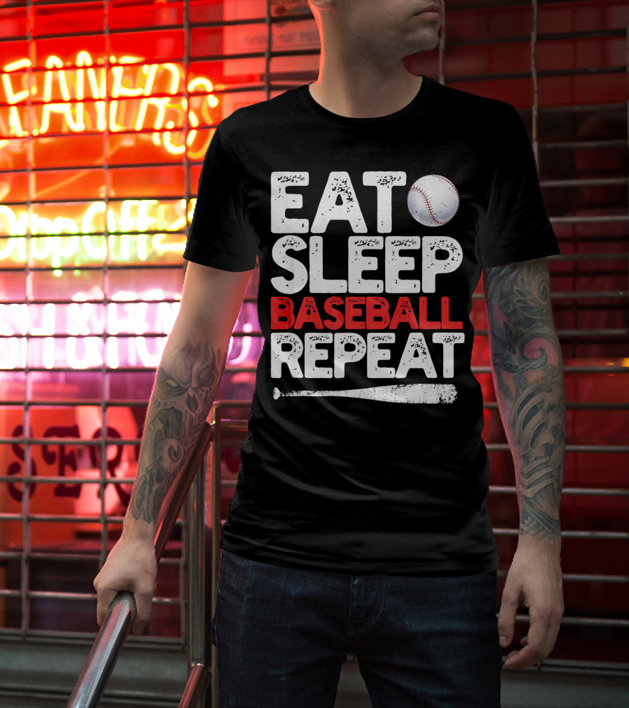 Eat Sleep Baseball Repeat Baseball Bat And Ball T-Shirt
