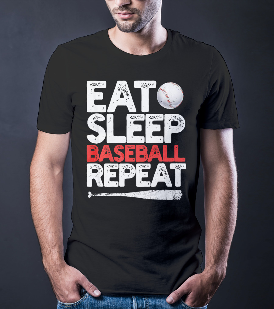 Eat Sleep Baseball Repeat Baseball Bat And Ball T-Shirt