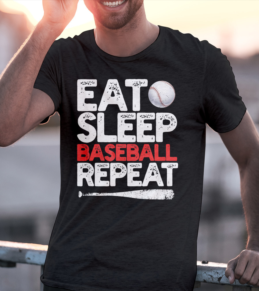 Eat Sleep Baseball Repeat Baseball Bat And Ball T-Shirt