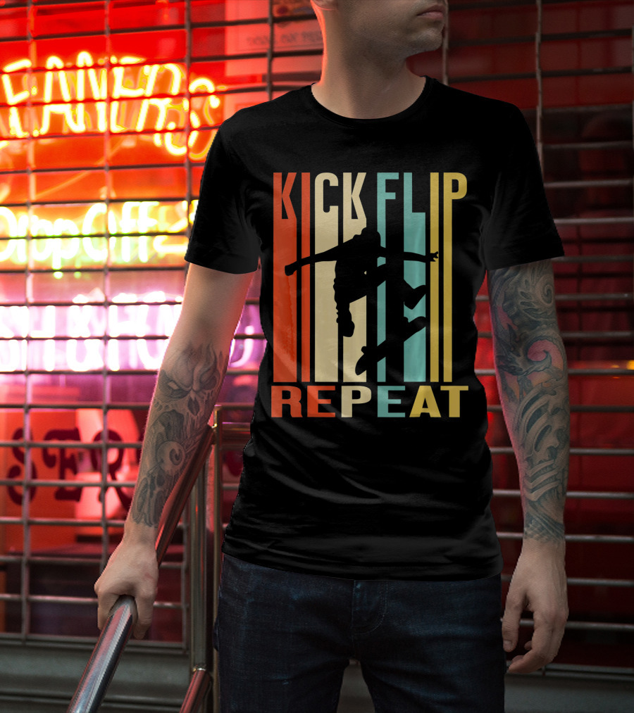 Kick Flip Repeat Vintage Skateboarding T-Shirt