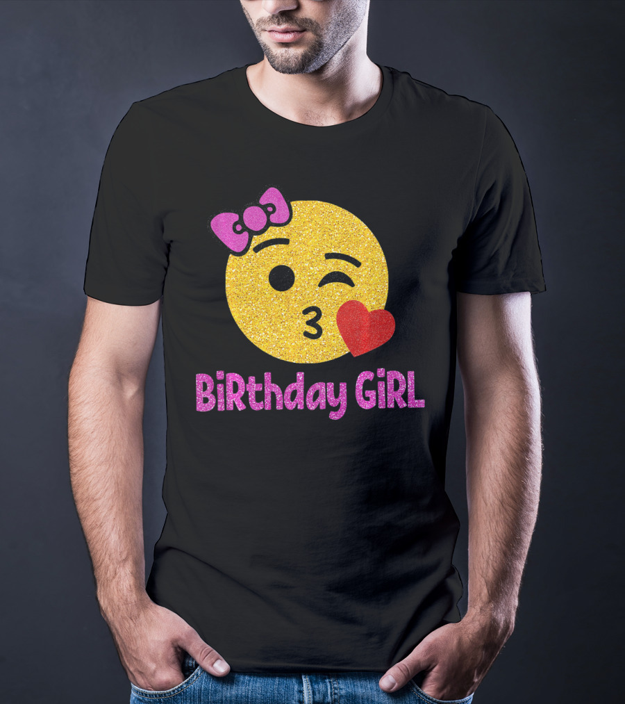 Birthday Girl Emoji Pink Bow Red Heart T-Shirt