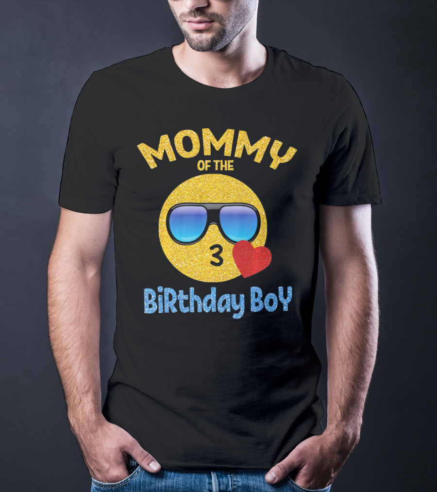 Mommy Of The Birthday Boy Emoji Sunglasses Heart T-Shirt