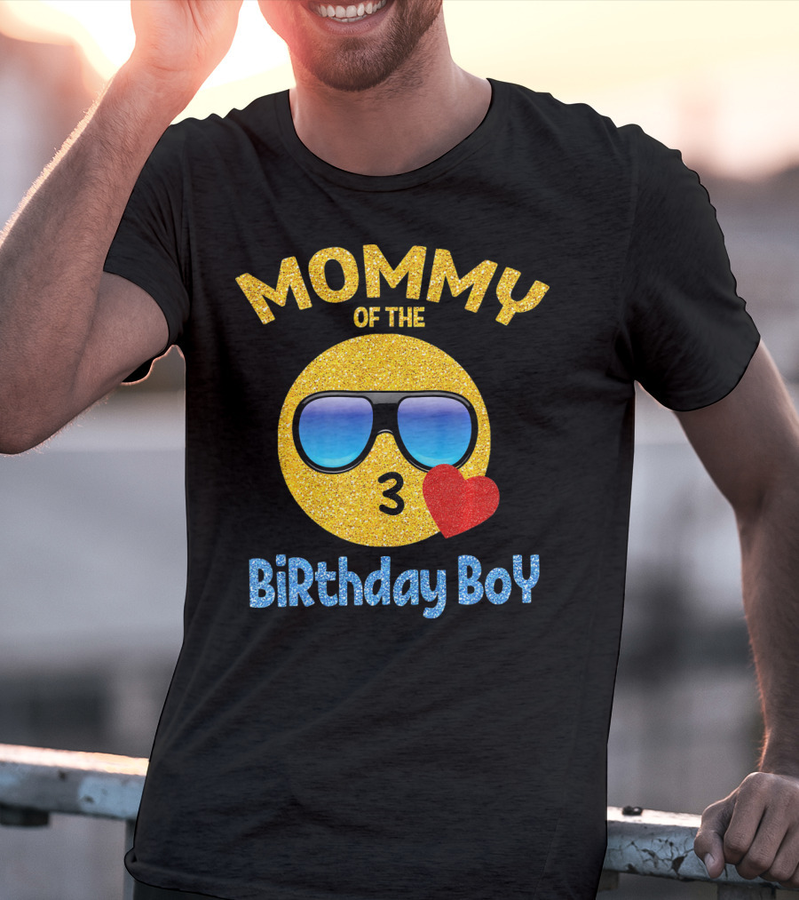 Mommy Of The Birthday Boy Emoji Sunglasses Heart T-Shirt