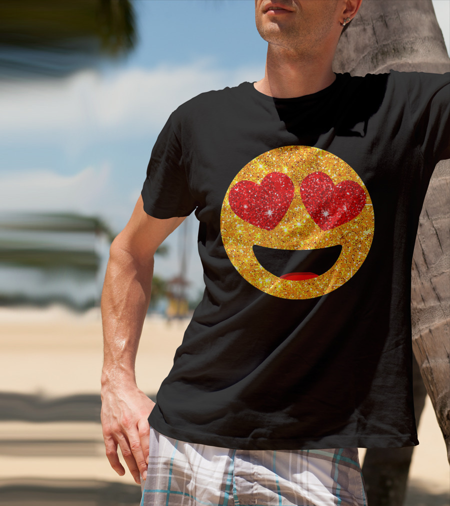 Valentines Day Heart Eyes Emoji Glittering Love Face T-Shirt