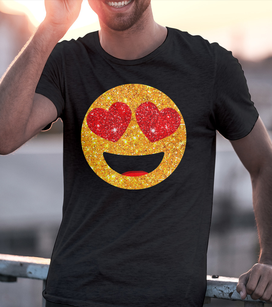 Valentines Day Heart Eyes Emoji Glittering Love Face T-Shirt