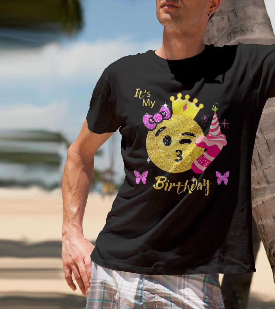 It's My Birthday Emoji Girls OMG Sparkle Crown Party T-Shirt