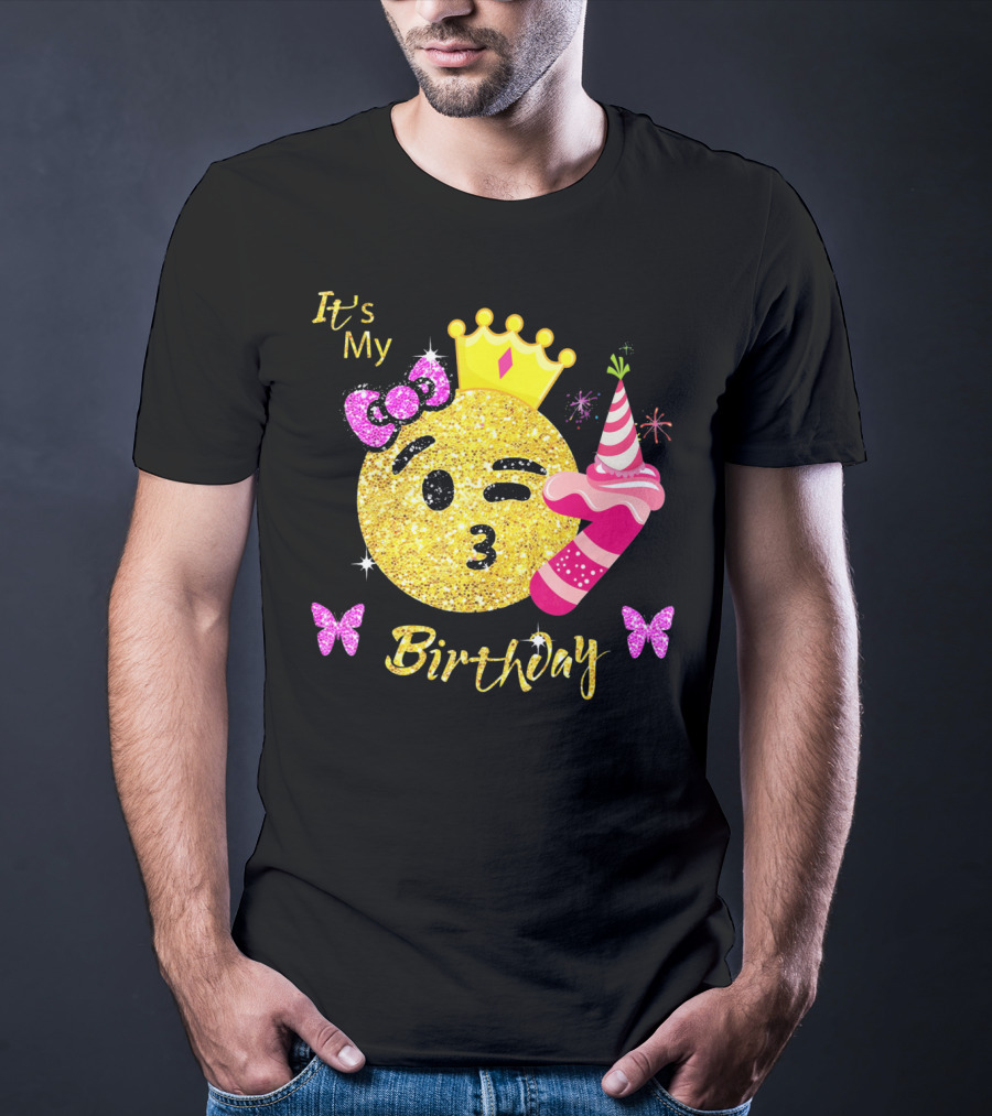 It's My Birthday Emoji Girls OMG Sparkle Crown Party T-Shirt