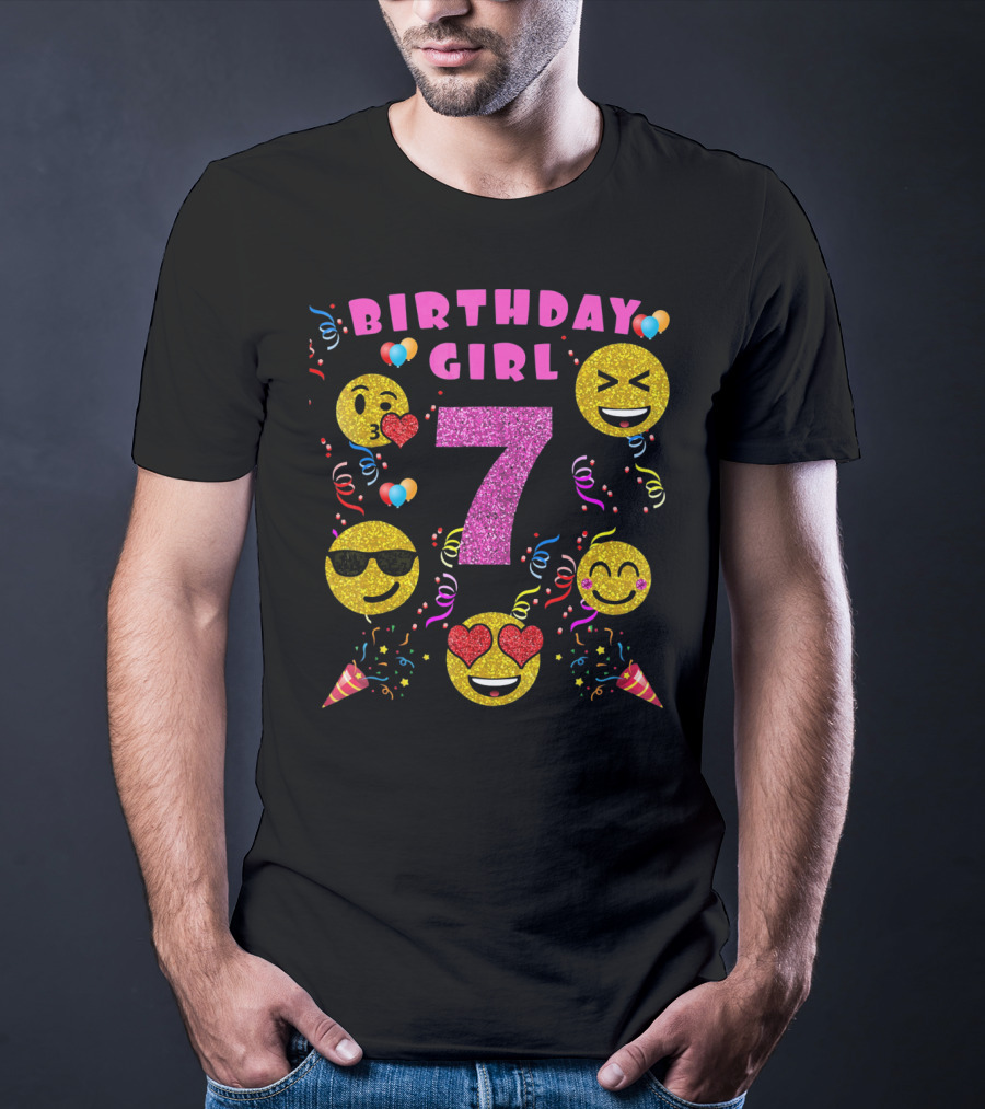 Birthday Girl 7 Emoji Party Celebration Fun T-Shirt