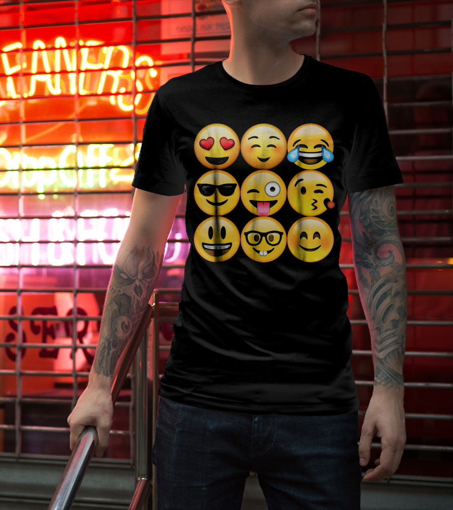 Emoji Heart Eyes Cool Tongue Wink Glasses Smiley Faces T-Shirt