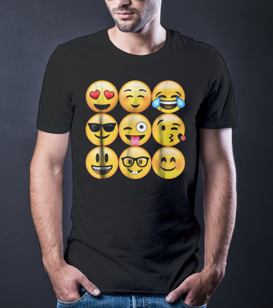 Emoji Heart Eyes Cool Tongue Wink Glasses Smiley Faces T-Shirt