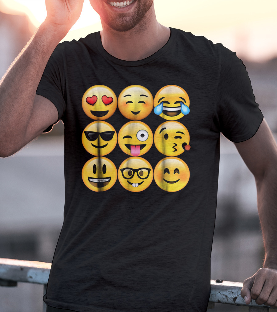 Emoji Heart Eyes Cool Tongue Wink Glasses Smiley Faces T-Shirt