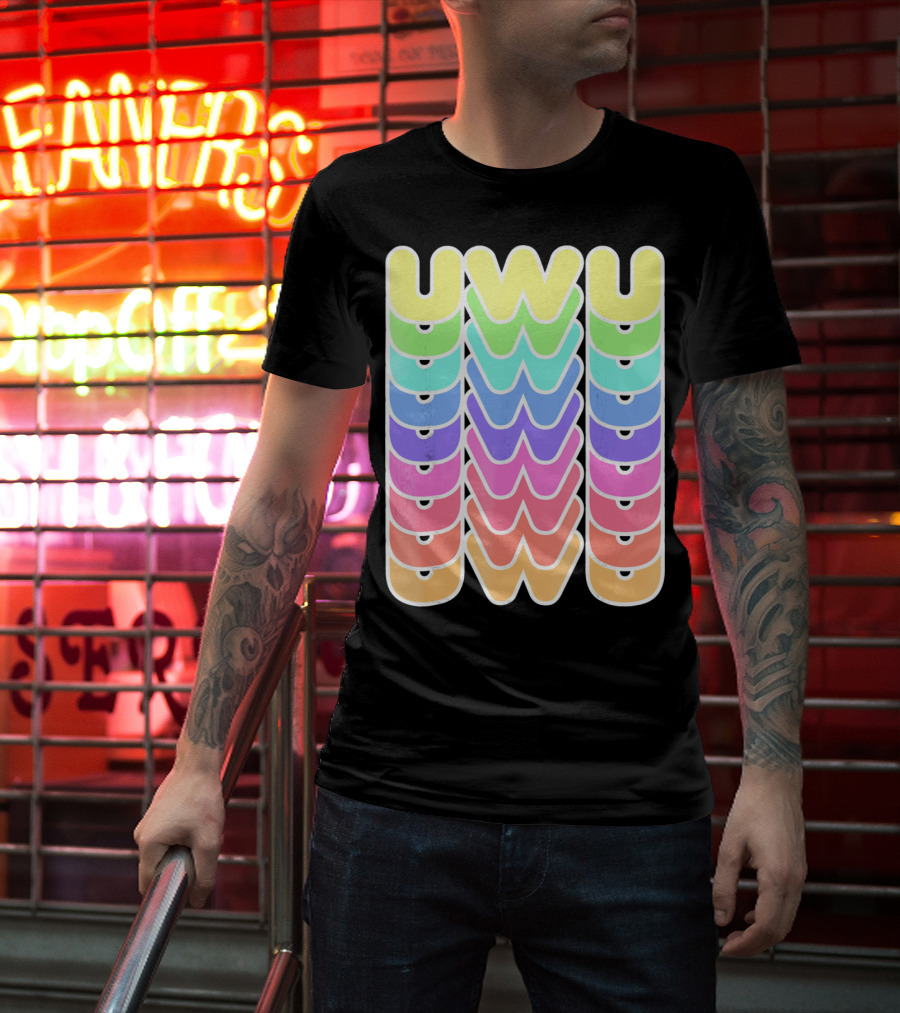 UWU Cute Face Emoji Letter Kawaii Rainbow Keyopt T-Shirt