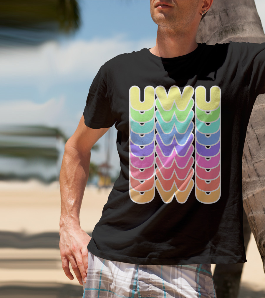 UWU Cute Face Emoji Letter Kawaii Rainbow Keyopt T-Shirt