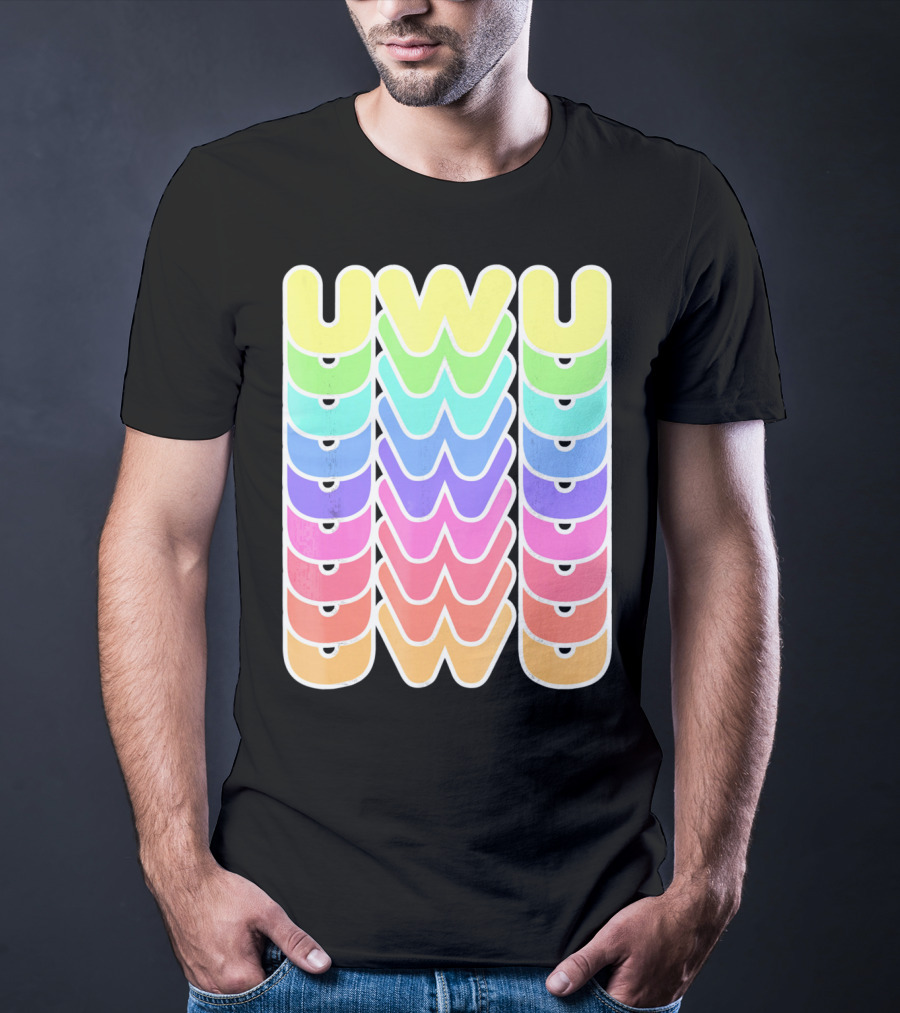 UWU Cute Face Emoji Letter Kawaii Rainbow Keyopt T-Shirt