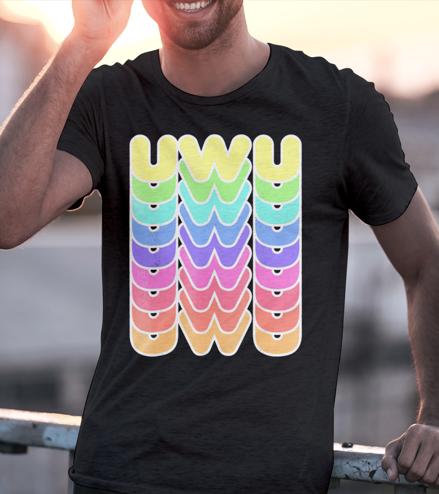 UWU Cute Face Emoji Letter Kawaii Rainbow Keyopt T-Shirt