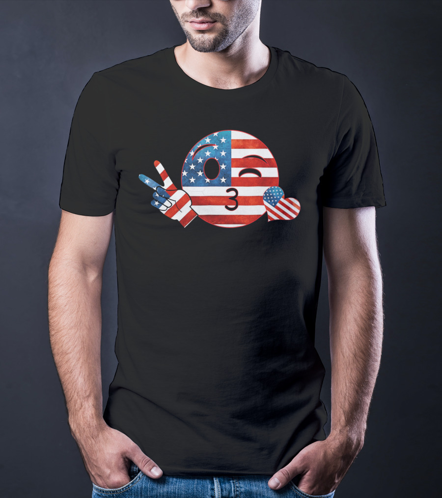 Unique Peace Emoji Patriotic American Flag Kiss Heart T-Shirt