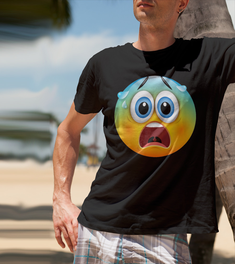 Scared Face Emoji Funny Novelty Sweat Emoji Face T-Shirt