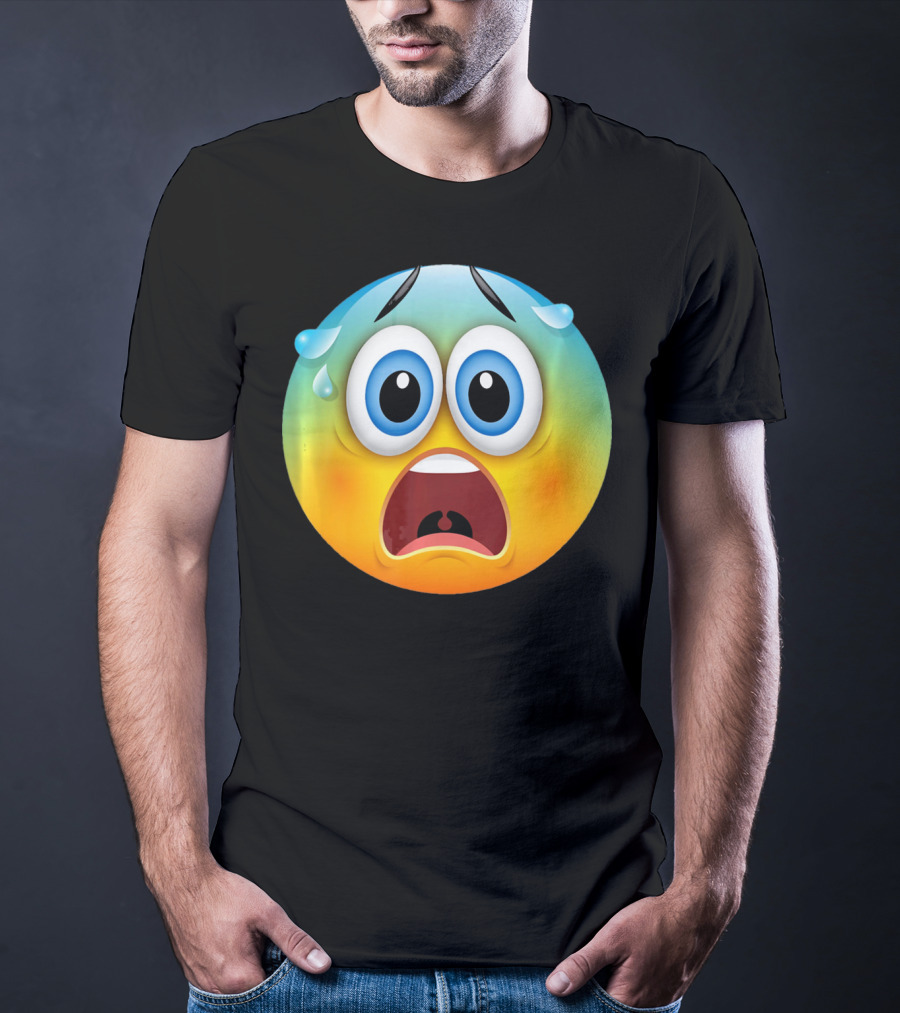 Scared Face Emoji Funny Novelty Sweat Emoji Face T-Shirt