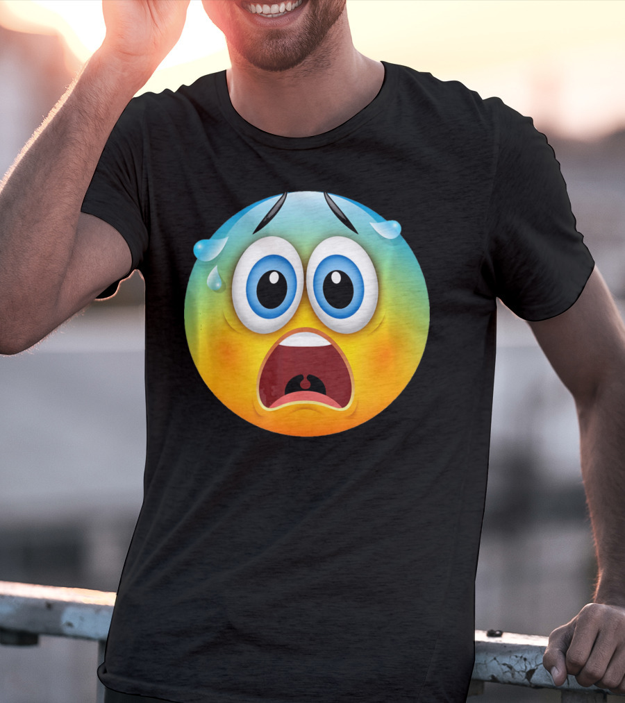 Scared Face Emoji Funny Novelty Sweat Emoji Face T-Shirt