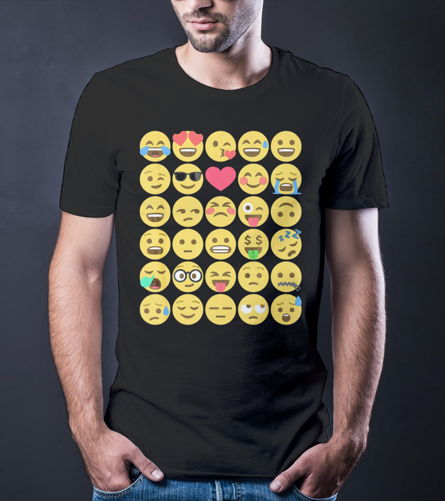 Emoji Emoticons Smiley Faces Heart Sunglasses Laughing Crying Stack T-Shirt